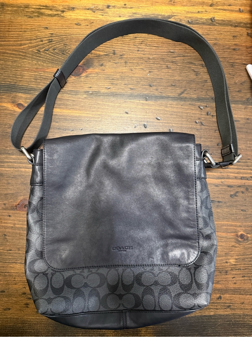 Coach Men's Black Signature Canvas & Leather Messenger Bag